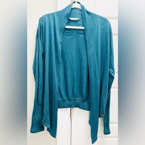 THE NORTH FACE Teal Waterfall Open Front Cardigan Sweater Thumbholes Size Large